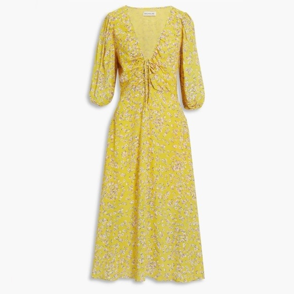 NICHOLAS Danielle Lace-Up Ruched Floral-Print Crepe MIDI - Picture 4 of 11